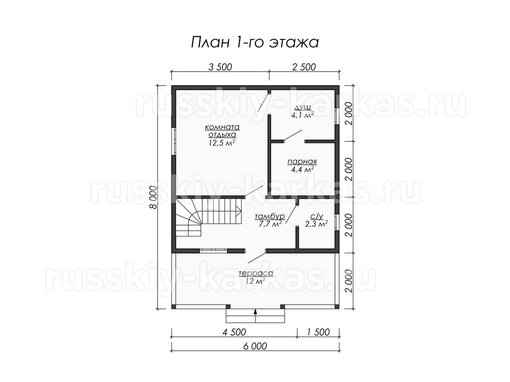 БУ013 - Баня под усадку 8х6 - планировка 1 этажа