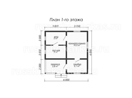 БУ016 - баня под усадку 6х6 - планировка 1 этажа