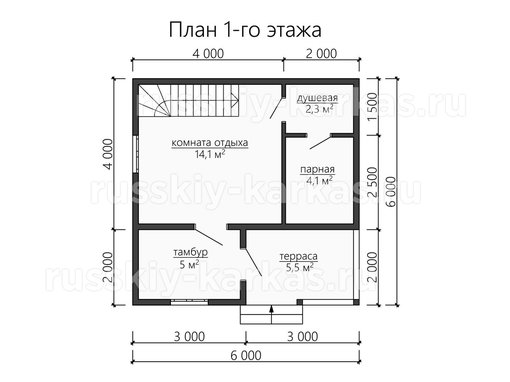БУ044 - баня под усадку 6х6 - планировка 1 этажа