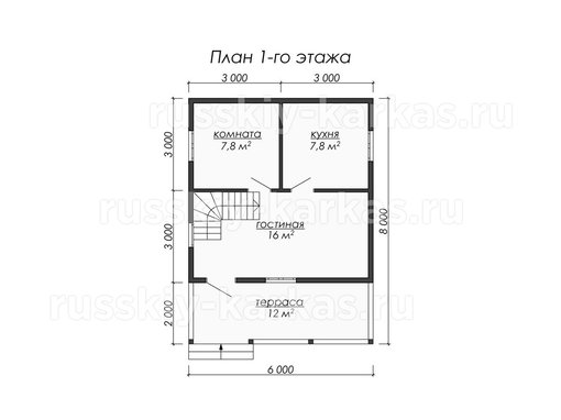 ДК010 - каркасный дом  8х6 - планировка 1 этажа