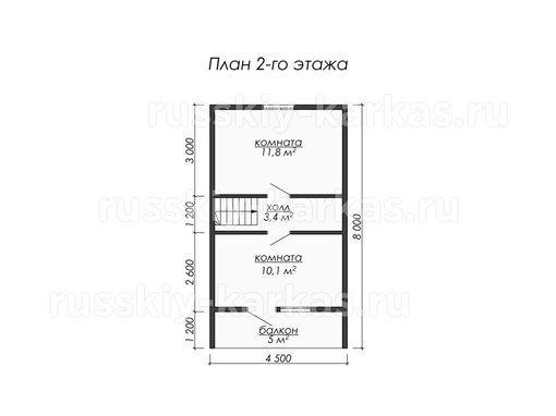 ДК010 - каркасный дом  8х6 - планировка 2 этажа