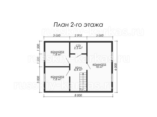 ДК021 - каркасный дом 8х7 - планировка 2 этажа