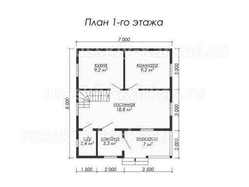 ДК024 - каркасный дом 8х7 - планировка 1 этажа