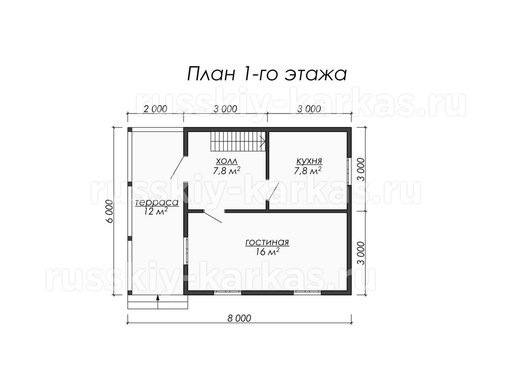 ДУ005 - дом под усадку 8х6 - планировка 1 этажа