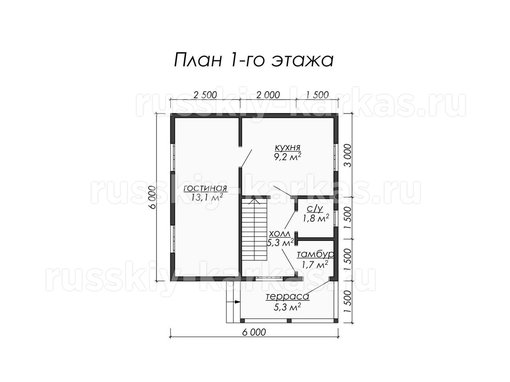 ДУ008 - дом под усадку 6х6 - планировка 1 этажа