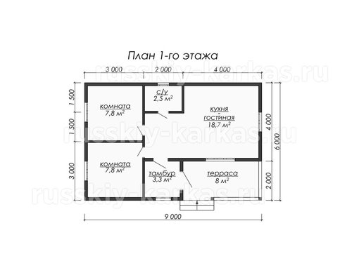 ДУ013 - дом под усадку 9х6 - планировка 1 этажа