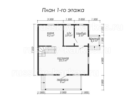 ДУ014 - дом под усадку 7х7 - планировка 1 этажа