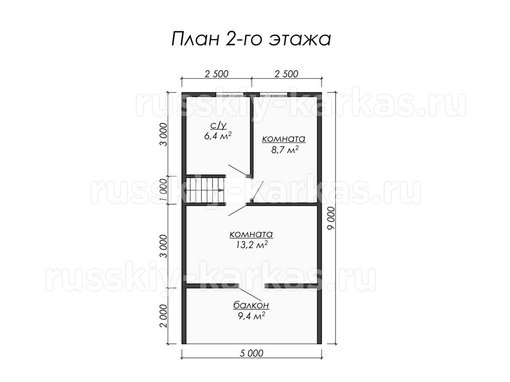 ДУ014 - дом под усадку 7х7 - планировка 2 этажа