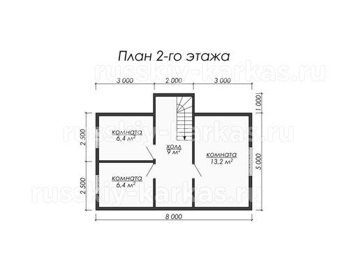 ДУ022 - дом под усадку 8х7 - планировка 2 этажа