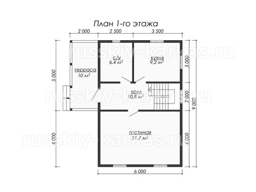 ДУ038 - дом под усадку 9х6 - планировка 1 этажа