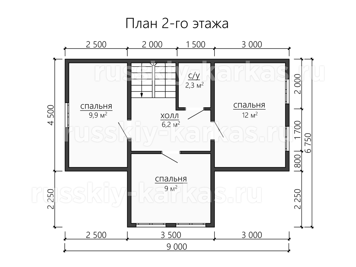 ДК197 - каркасный дом 11.5х7.5 - планировка 2 этажа
